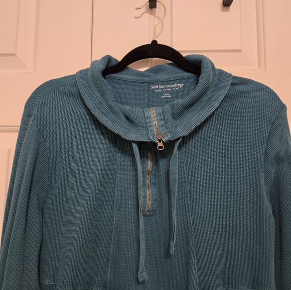 Soft Surroundings Teal Waffle Knit Pullover Quarter Zip Tunic Size Large - Picture 6 of 9